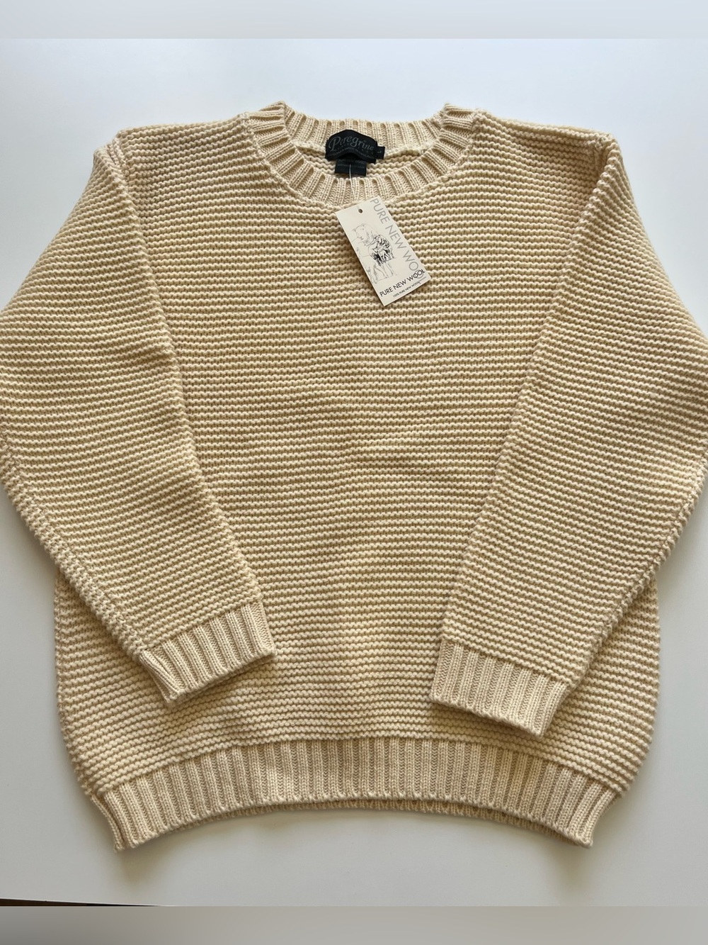 Peregrine England NWT 100% Pure Wool Chunky Knit Crewneck Sweater Cream L